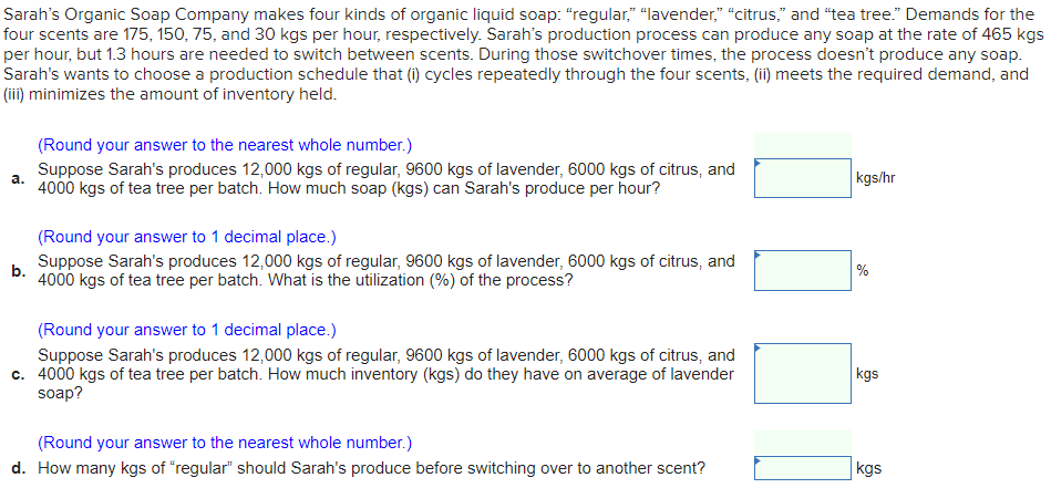 Sarah's Organic Soap Company makes four kinds of