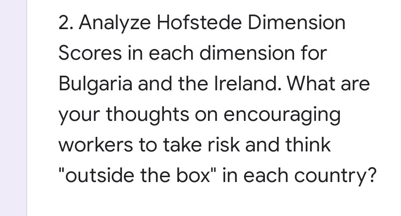 2. Analyze Hofstede Dimension Scores in each