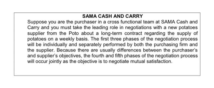 SAMA CASH AND CARRY Suppose you are the purchaser