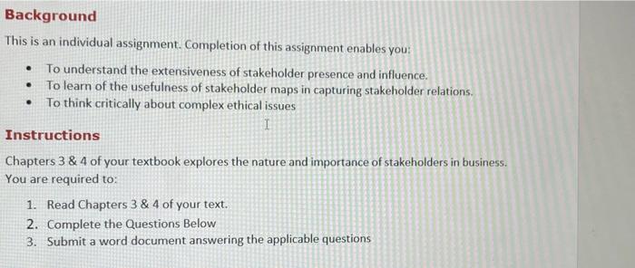 . . Background This is an individual assignment.