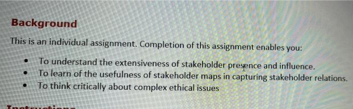 . . Background This is an individual assignment.