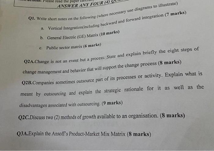 case read the paper cu ANSWER ANY FOUR (4) Q1.