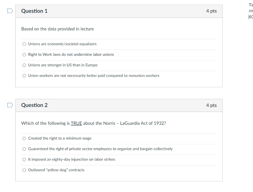 Question 1 4 pts Tim Att HG Based on the data
