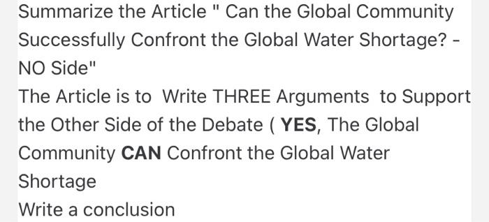 Summarize the Article " Can the Global Community