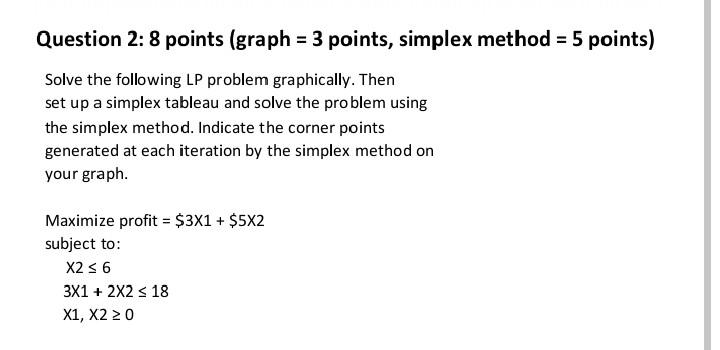 Question 2: 8 points (graph = 3 points, simplex