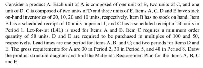 Consider a product A. Each unit of A is composed
