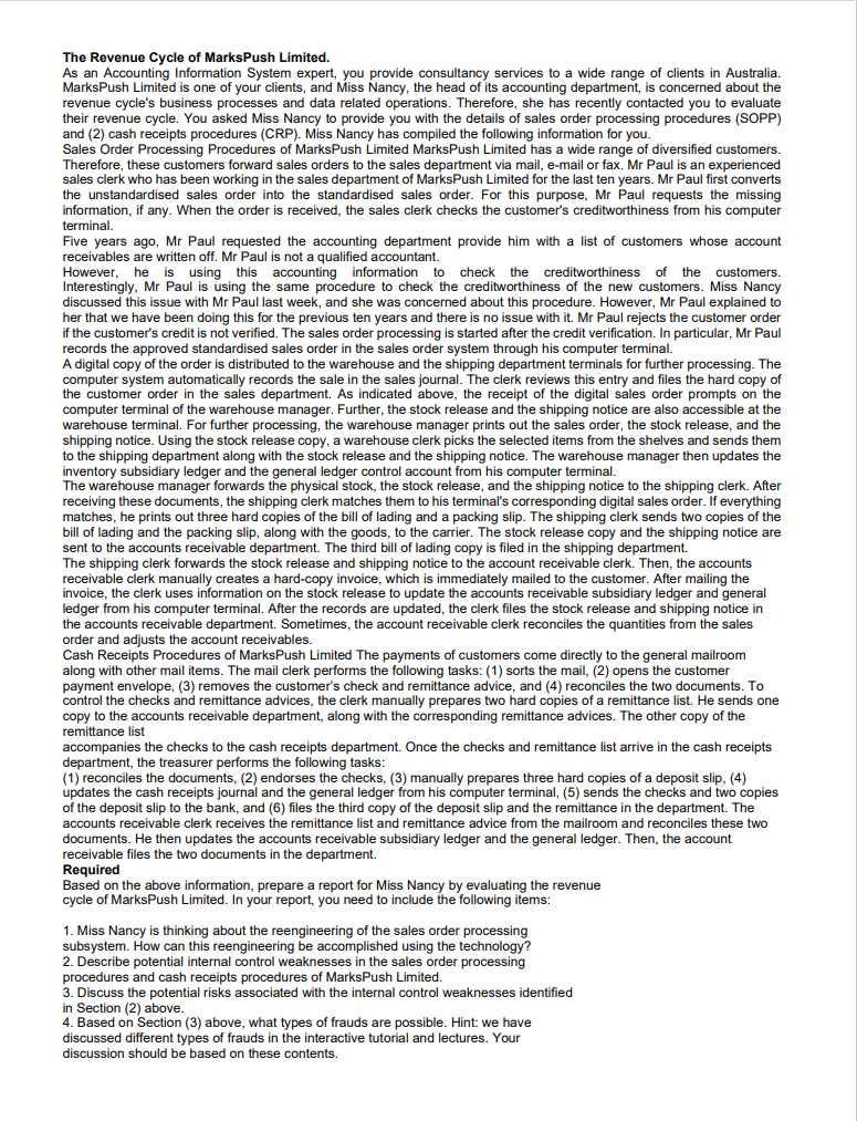 The Revenue Cycle of MarksPush Limited. As an