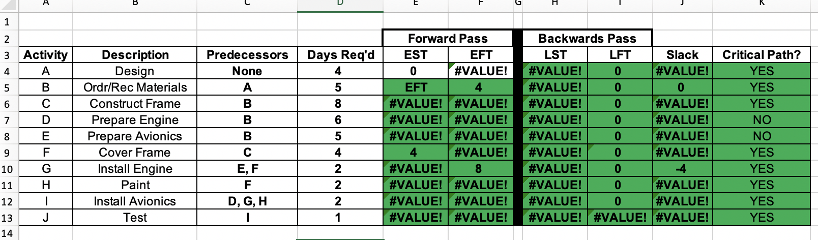 When I try to type this spreadsheet into