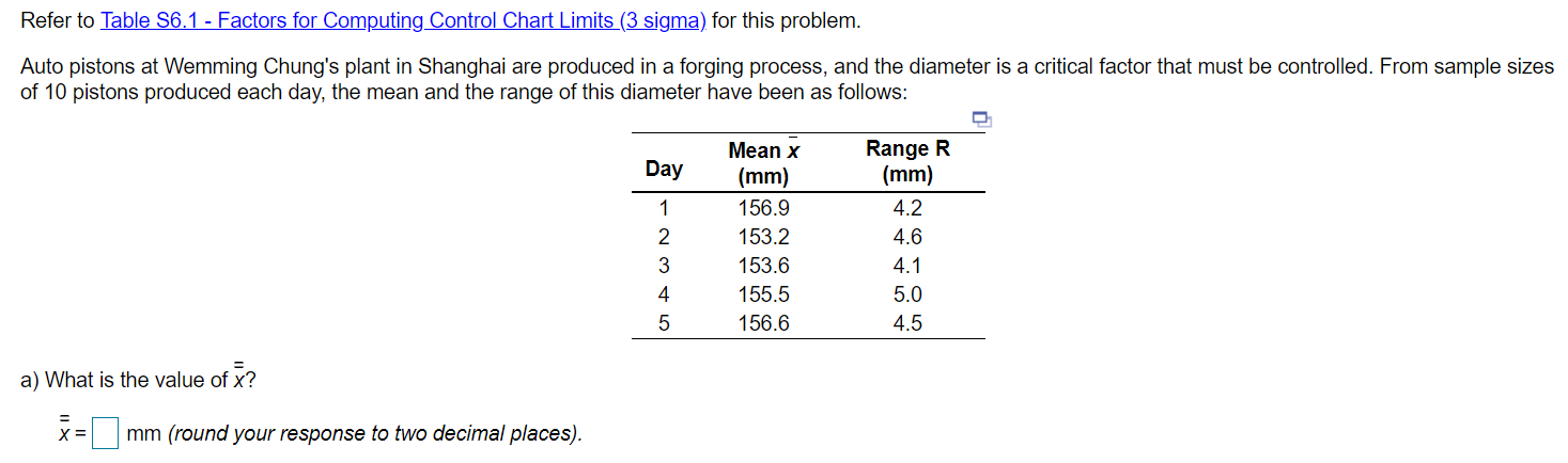 Refer to Table 56.1 - Factors for Computing