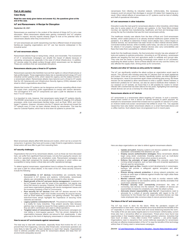 Please answer for question 2 Part A 40 marks)