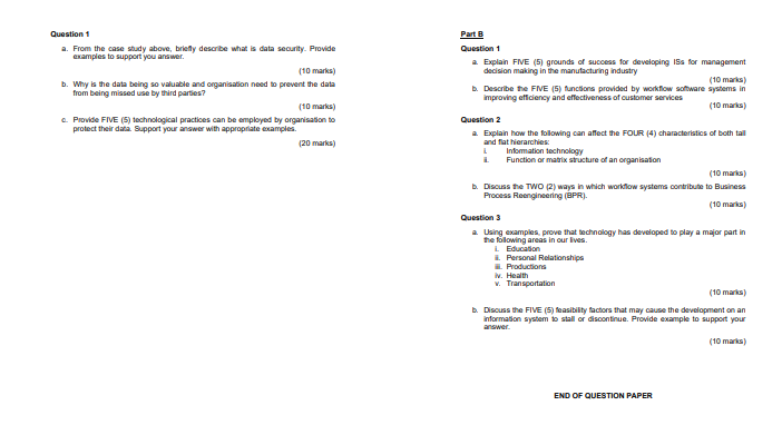 Please answer for question 2 Part A 40 marks)