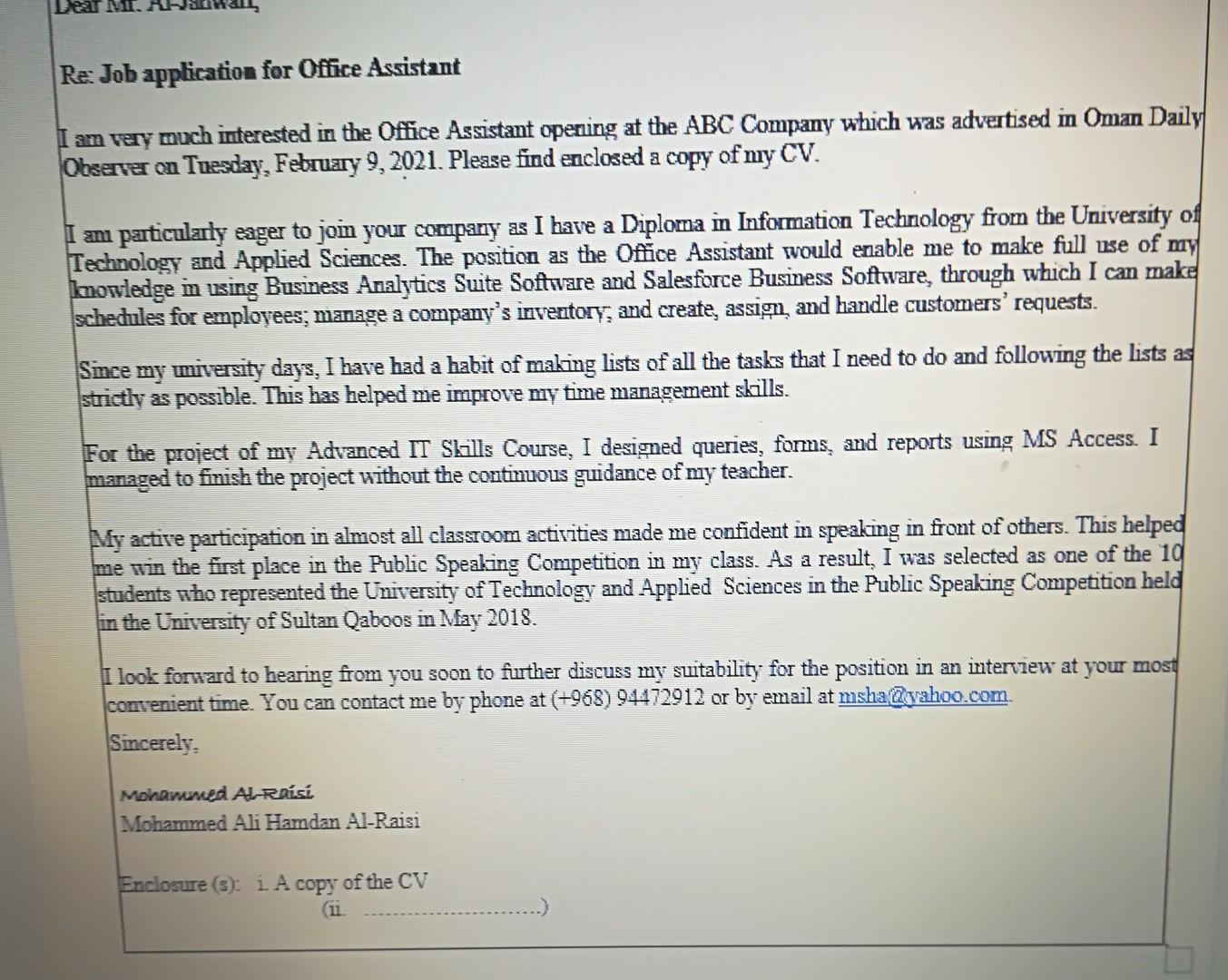 write same this (job application for IT Step 8: