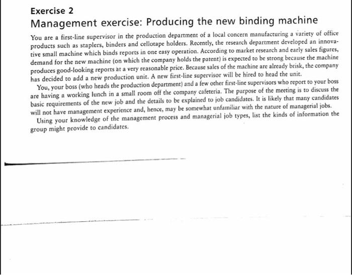 Management exercise: Producing the new binding
