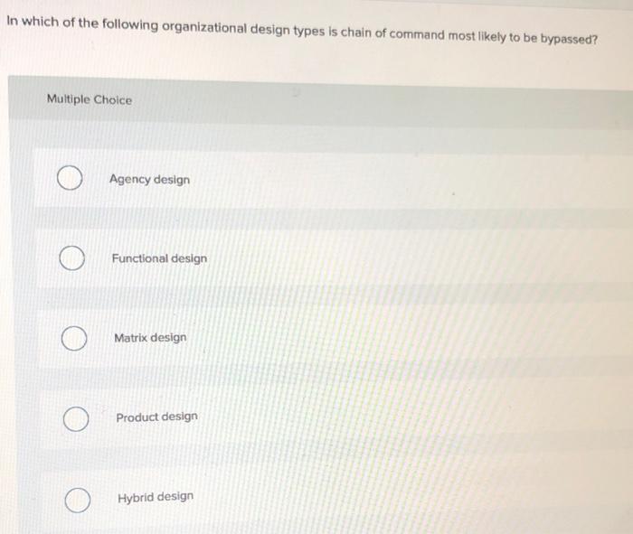 In which of the following organizational design