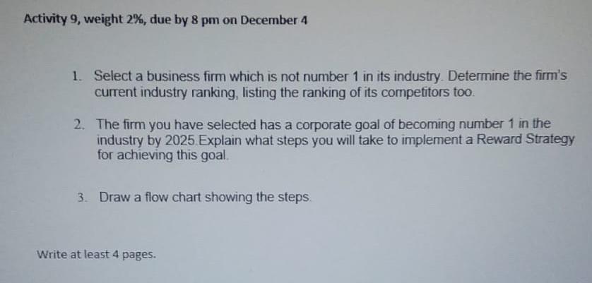 Activity 9, weight 2%, due by 8 pm on December 4