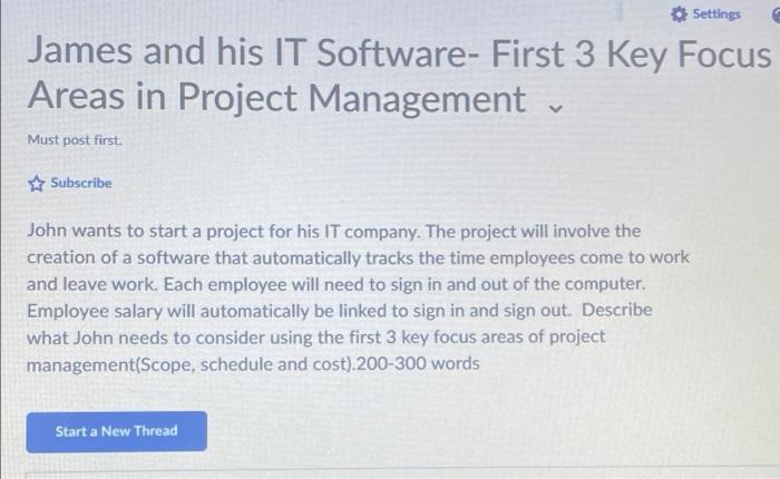 Settings James and his IT Software- First 3 Key