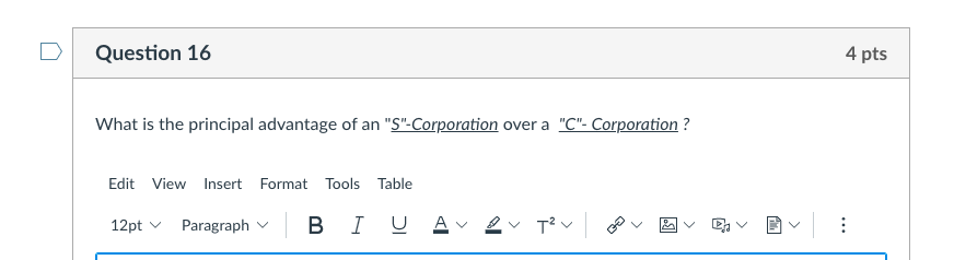 Question 16 4 pts What is the principal advantage