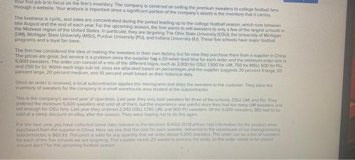 Analytics Exercise 20-1 (Algo) BigtoSweaters.com