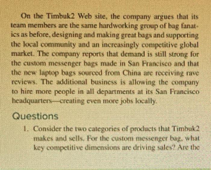 please answer 1st and 2nd question On the Timbuk2