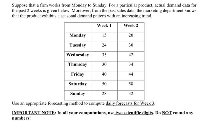 Suppose that a firm works from Monday to Sunday.