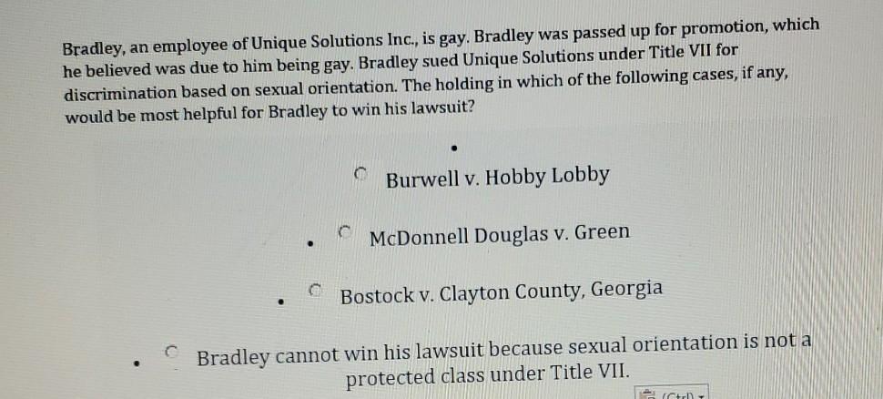Bradley, an employee of Unique Solutions Inc., is