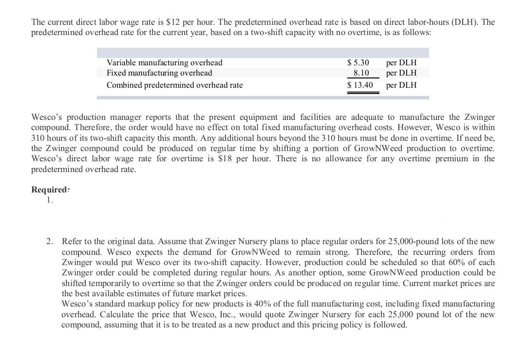 Relevant Costs; Pricing Wesco Incorporated's only