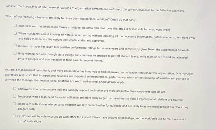 Consider the importance of interpersonal