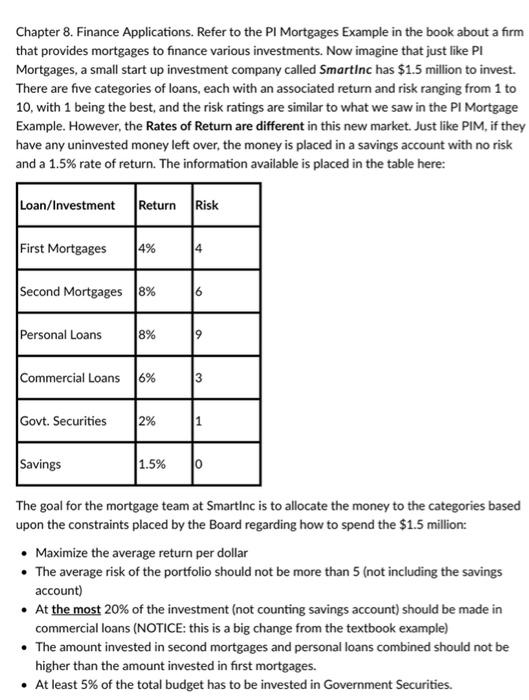 Chapter 8. Finance Applications. Refer to the PI