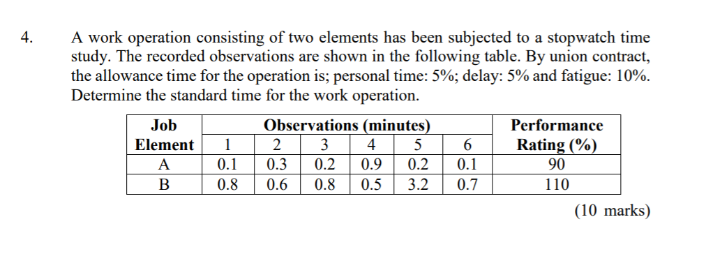 4. A work operation consisting of two elements