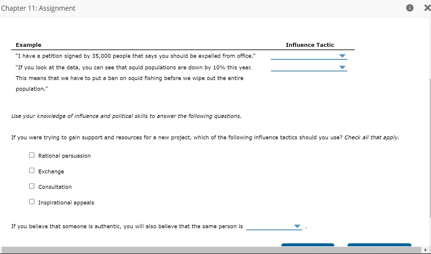 Chapter 11: Assignment X Influence Tactic Example