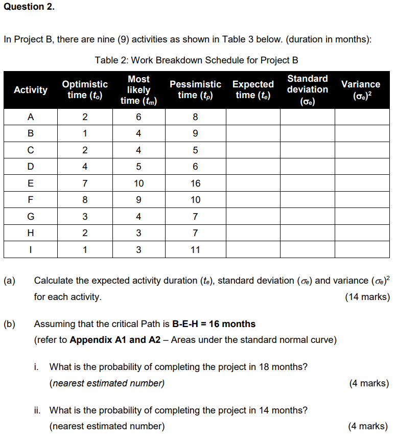 Question 2. In Project B, there are nine (9)