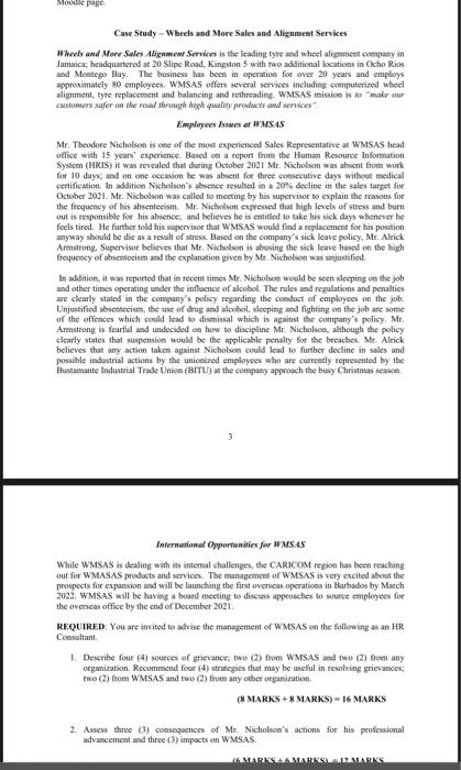 Moodle page Case Study - Wheels and More Sales