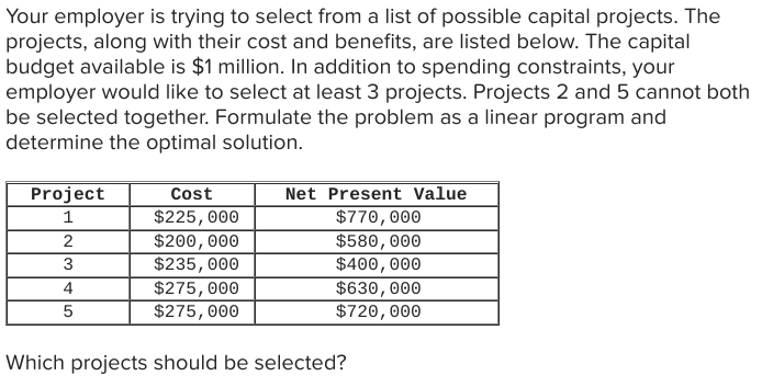 Which projects should be selected? What is the