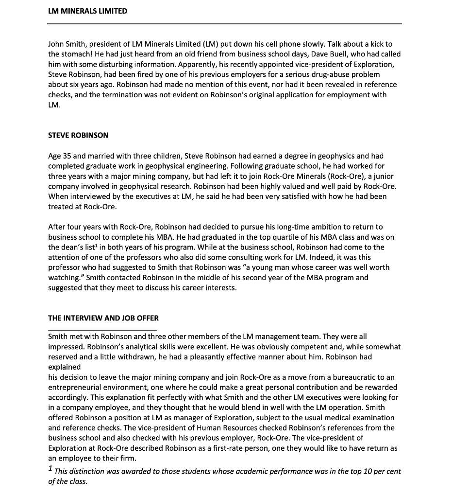 LM MINERALS LIMITED John Smith, president of LM