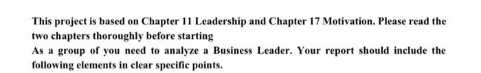 This project is based on Chapter 11 Leadership