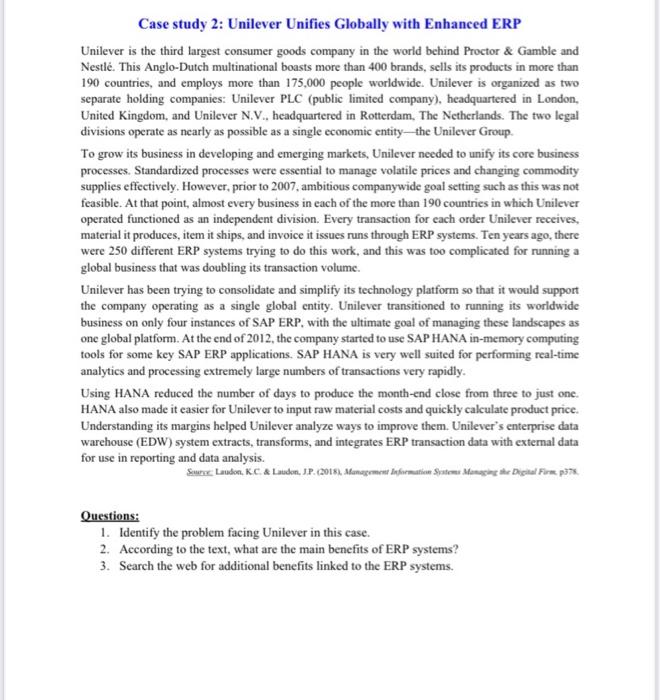 can your solve please!!! Case study 2: Unilever