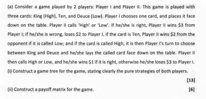 (a) Consider a game played by 2 players: Player I