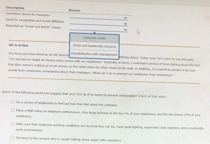 Reason Description Favoritism shown by managers