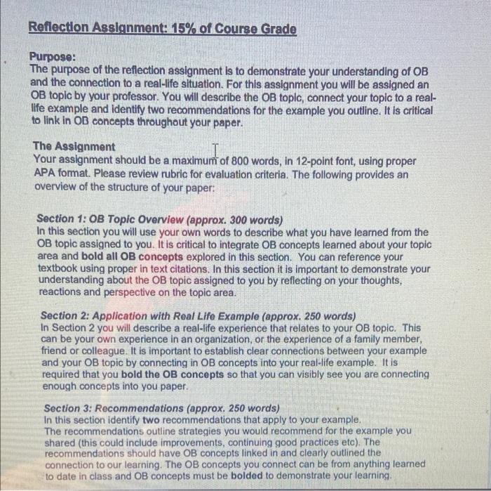 ob consulting Reflection Assignment Topic Is