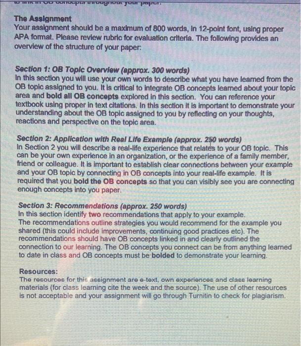 ob consulting Reflection Assignment Topic Is