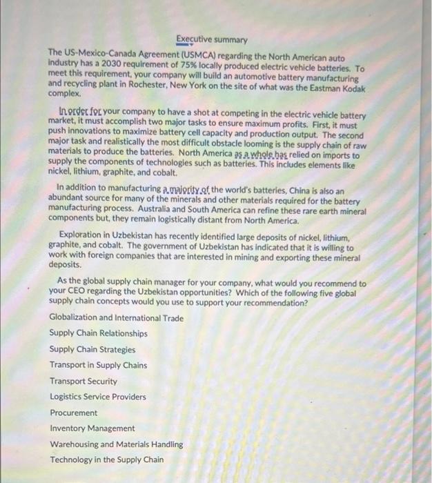 Executive summary The US-Mexico-Canada Agreement