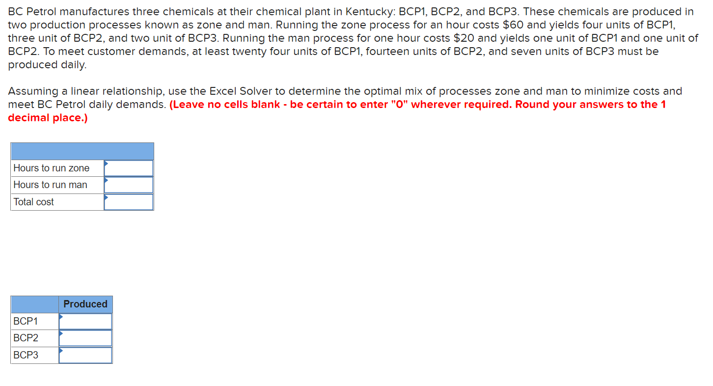 BC Petrol manufactures three chemicals at their