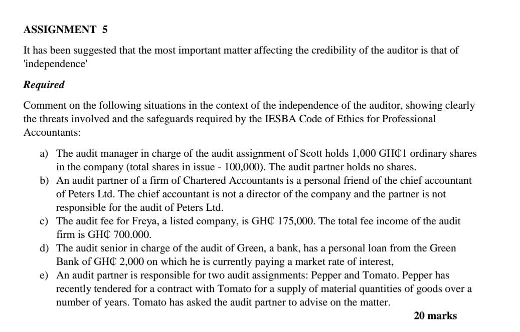 ASSIGNMENT 5 It has been suggested that the most