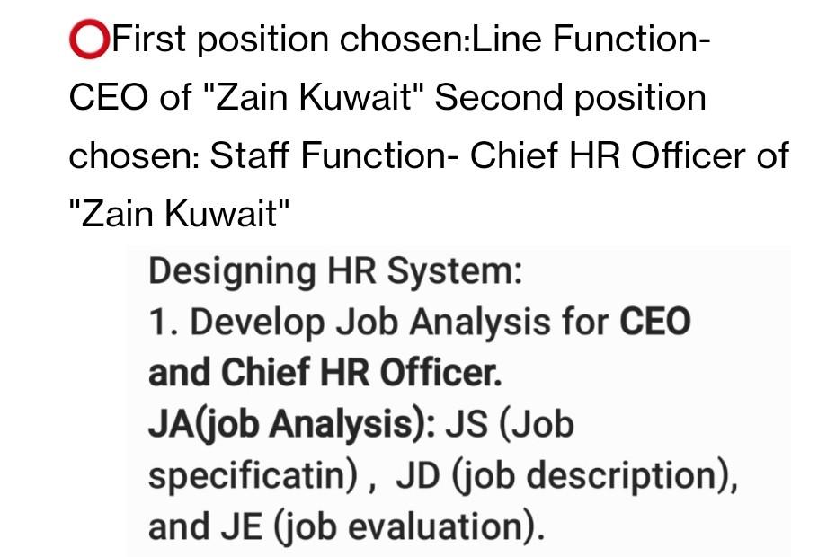 Qcreate a Job Analysis for " CEO , and Chife HR