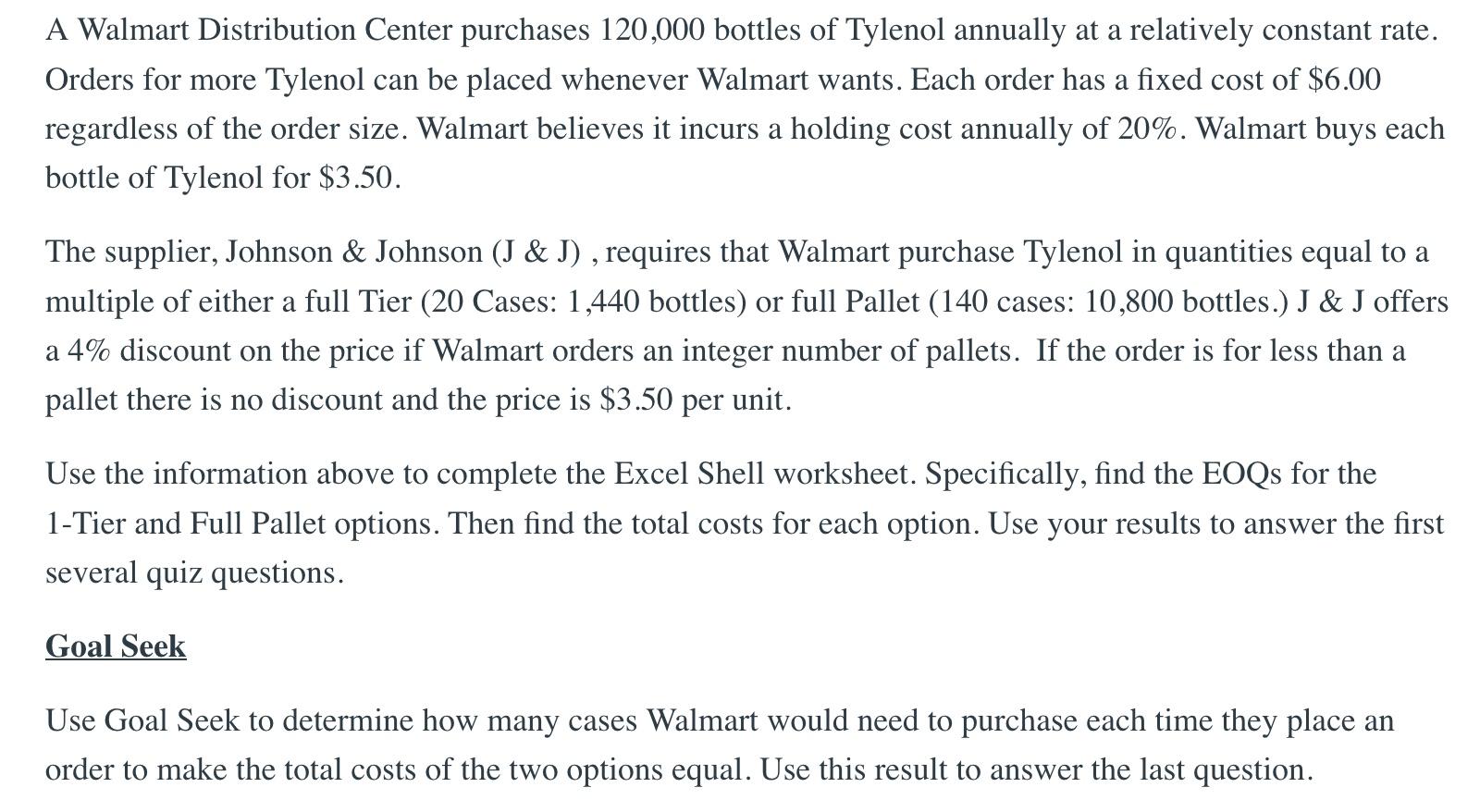 A Walmart Distribution Center purchases 120,000
