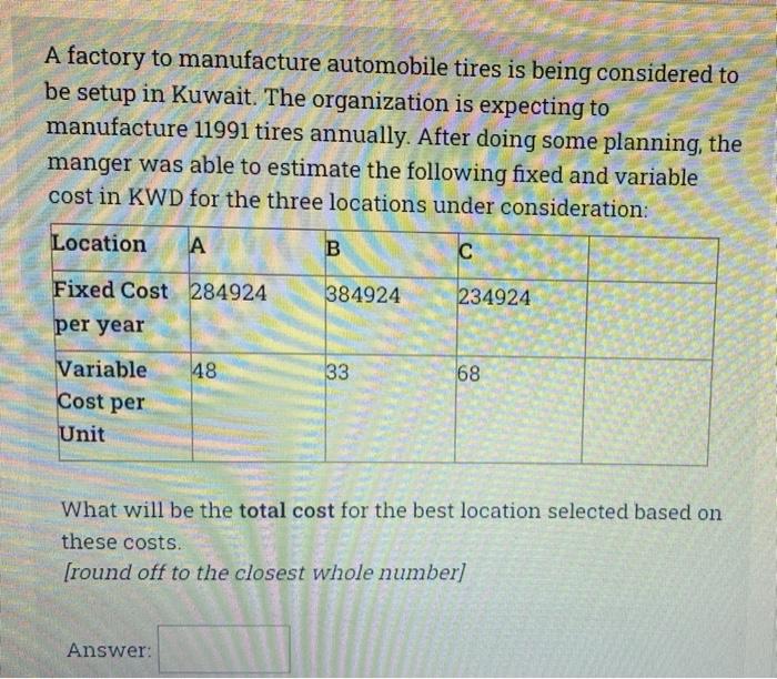 A factory to manufacture automobile tires is