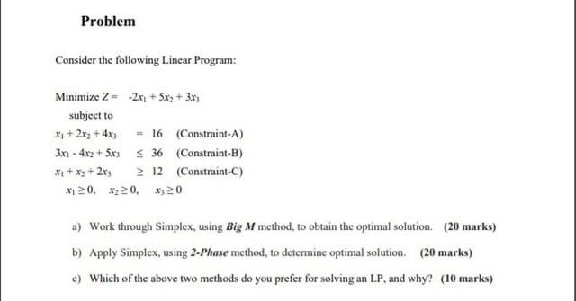 Please solve the LP problem by both Big M method
