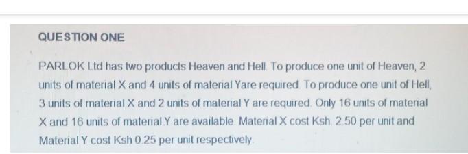 QUESTION ONE PARLOK Ltd has two products Heaven