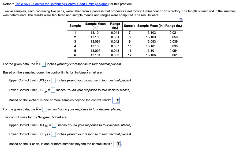 Refer to Table 56.1 - Factors for Computing