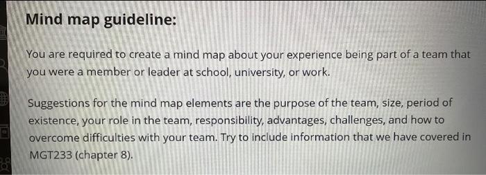 Mind map guideline: You are required to create a